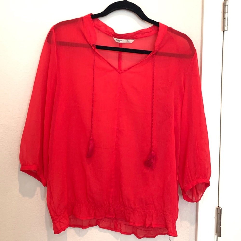 Red Sheer blouse with Detailing